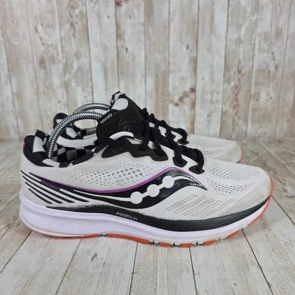 Saucony Ride 14‎ Running Shoes White Black Purple Cushioned Womens Size 10 - Picture 1 of 8